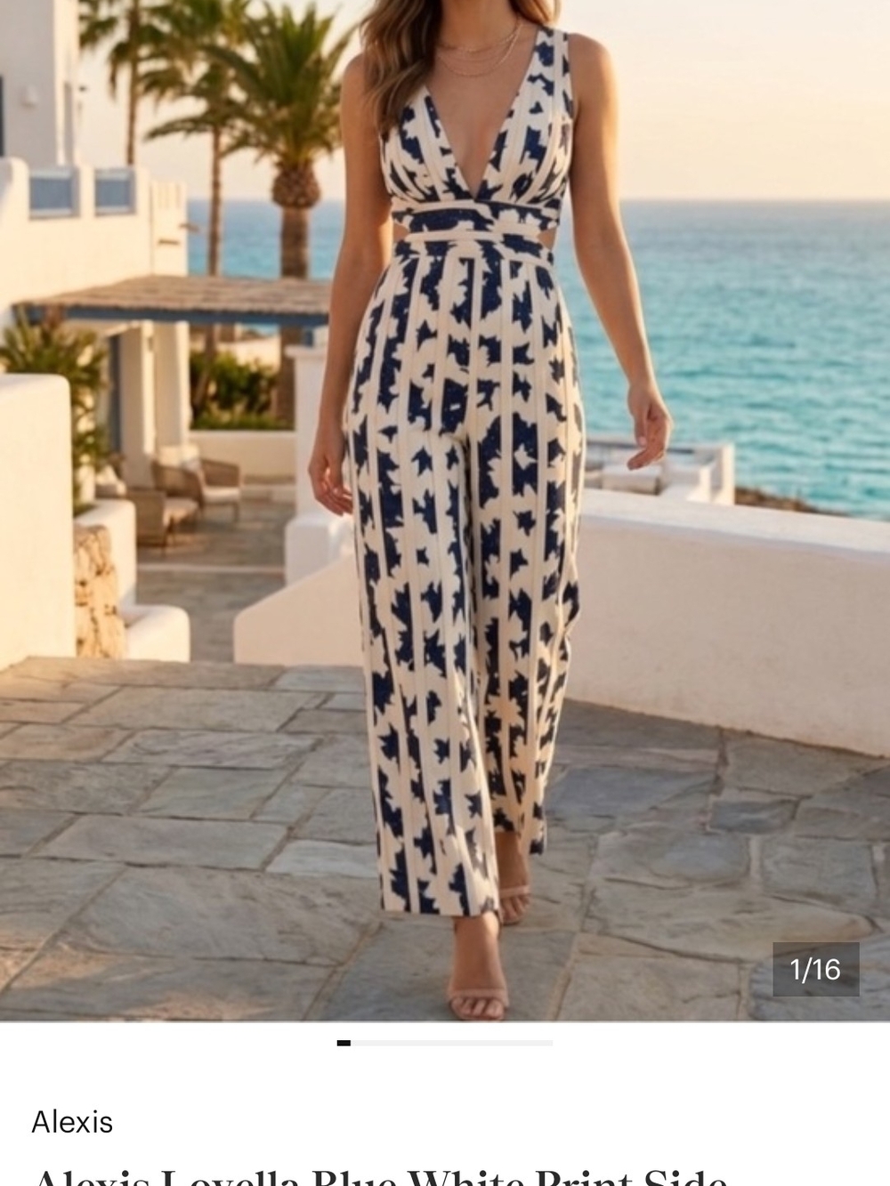 Alexis Blue & White Wide-Leg Printed Jumpsuit